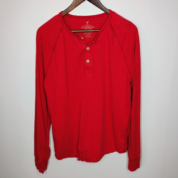 American Eagle Outfitters Other - American Eagle Y2K Style‎ Men's Henley  Shirt Medium Red AE Long Sleeve Casual